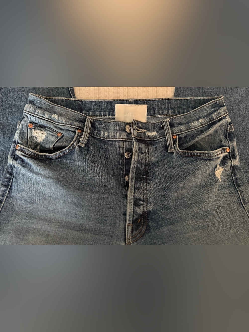 MOTHER SUPERIOR The Tomcat High Rise Straight Jeans / Distressed Blue / Size 30